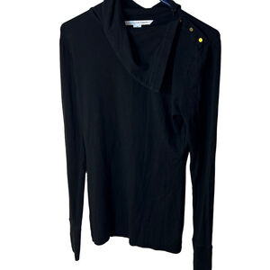 Diane Von Furstenberg Black Long Sleeve Top Turtleneck Snap Button size M
